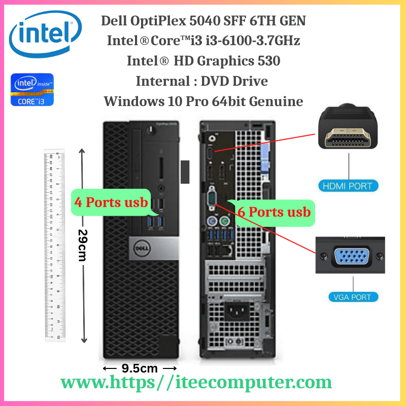 DELL OPTIPLEX 5040 SFF | Intel Core i3-6100 CPU @ 3.70 GHz | 8GB RAM DDR3L | H.DD 500GB | WINDOWS 10 PRO