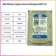 WD Western Digita 500GB Internal Desktop HDD”3.5 - Cache 32MB